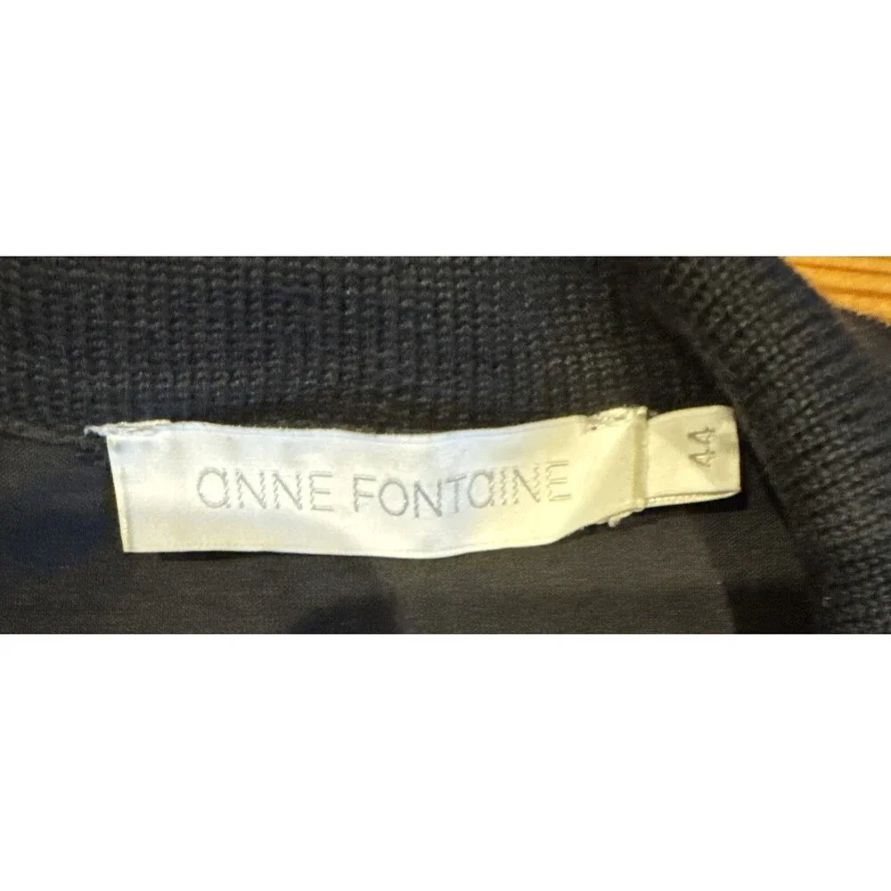 Anne Fontaine Black Cropped Cardigan Jacket 12 Silk Blend Lambskin Leather Trim